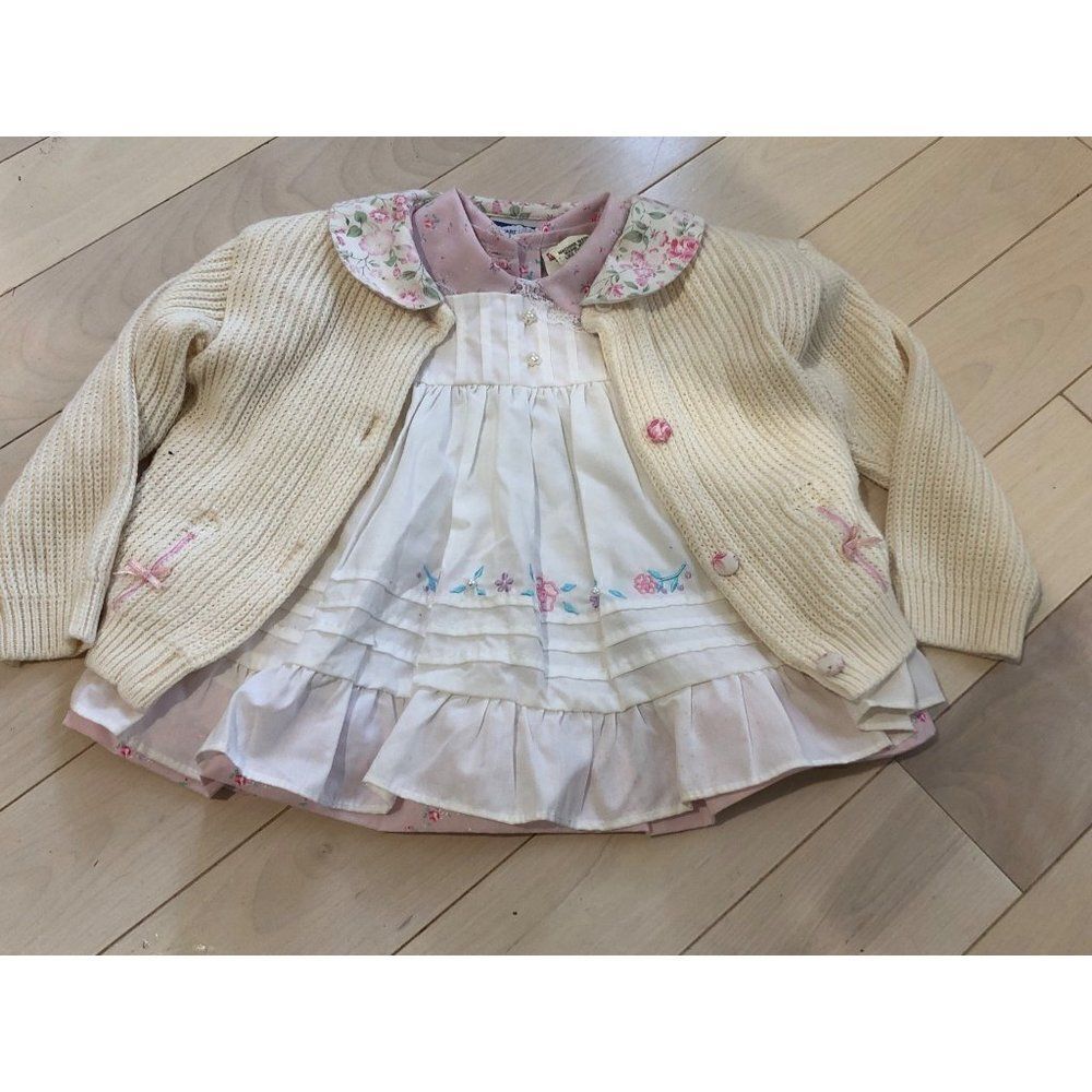 Vintage Mayfair Cottage Dress With Cardigan Size 6-9 Mos
